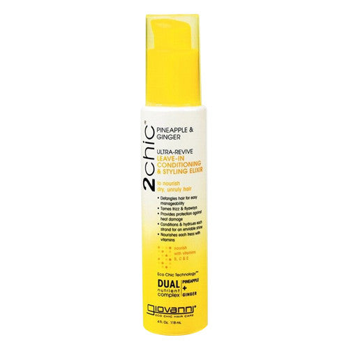 Giovanni 2chic Ultra Revive Leave In Hair Conditioning and Styling Elixir with Pineapple and Ginger, 4 Oz